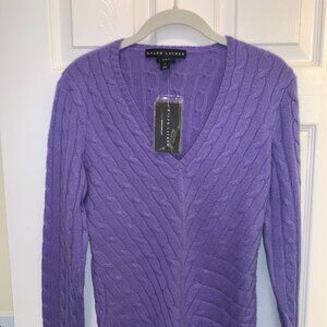 Ralph Lauren 100% Cashmere Cable Knit Sweater – New with Tags – Lilac – Size M